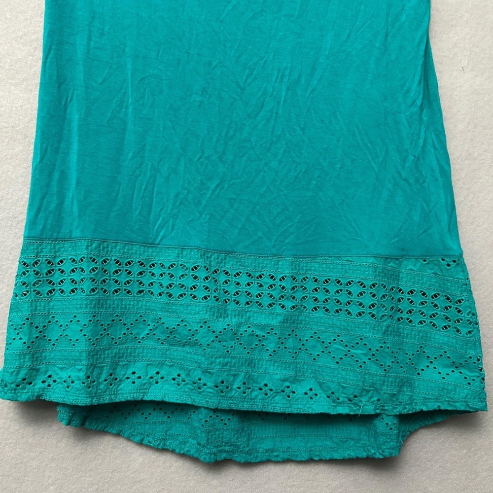 Joseph A. Womens Medium Top Teal Eyelet Lace Trim Boho Cottagecore Knit Blouse - Picture 5 of 10